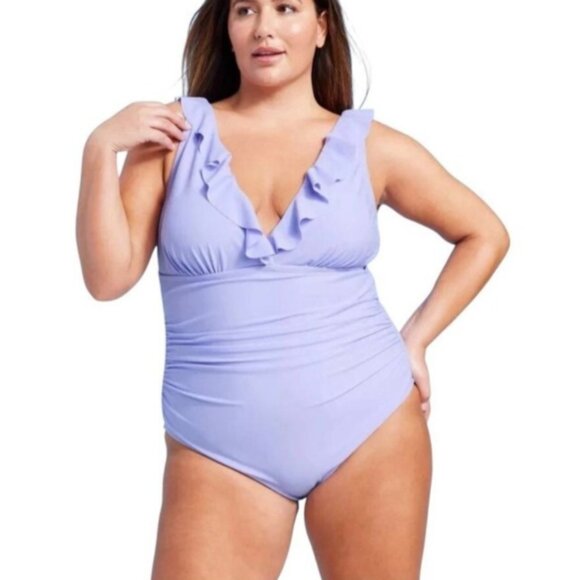 Shade & Shore Other - Women's Ruffle Plunge One Piece Swimsuit Shade & Shore Lavender Purple Size 16
